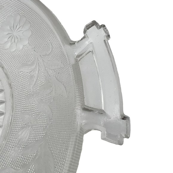 Serving Dish 9 inch Clear Glass Etched Flowers 2 Handles - Picture 3 of 7